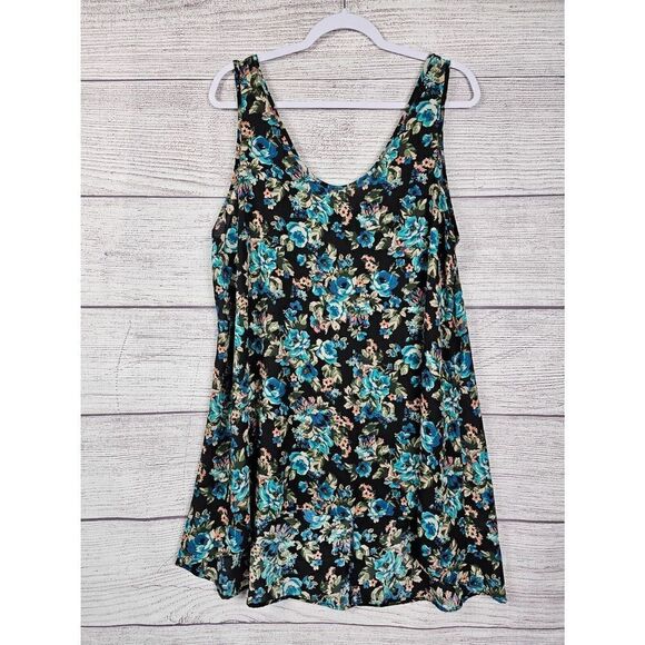 Painted Threads Floral Flowy Long Sleeveless Shirt Black and Blue Size Large - Picture 1 of 4
